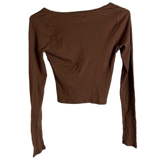 Vintage Hollister Brown Button Down Baby Tee XS Y2K - Picture 8 of 14